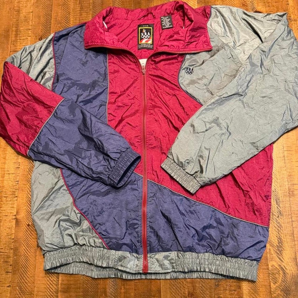 Vintage 90s USA Olympic Windbreaker Jacket Size XLXT Color-blocked Mulitcolor